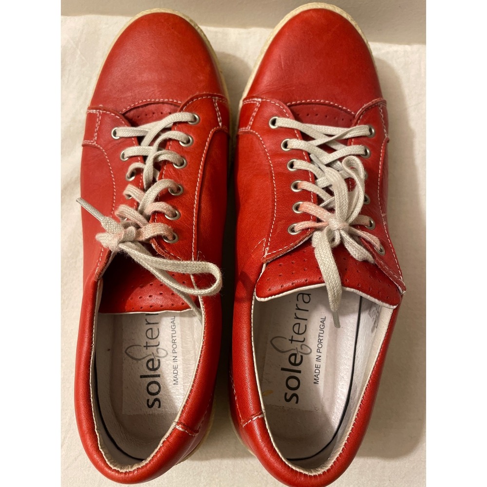 Soleterra Women Size 40 US 8 Red Leather Lace Up Sneakers Made in Portugal - Picture 7 of 11